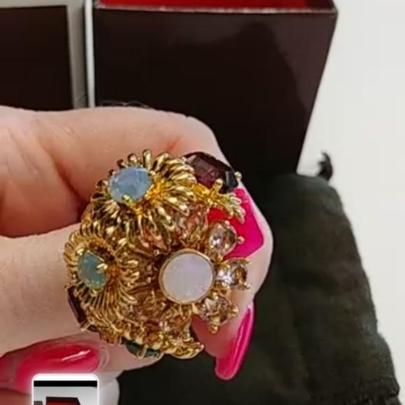 NWOT Coach Multi Stone Floral Cluster Cocktail Ring - Picture 15 of 16